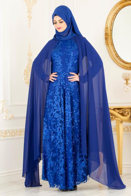 Neva Style Sax Blue Hijab Evening Dress 20182SX Tesetturisland