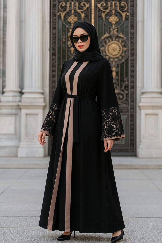 Volan Kollu Somon Tesettür Abaya 55084SMN - 1