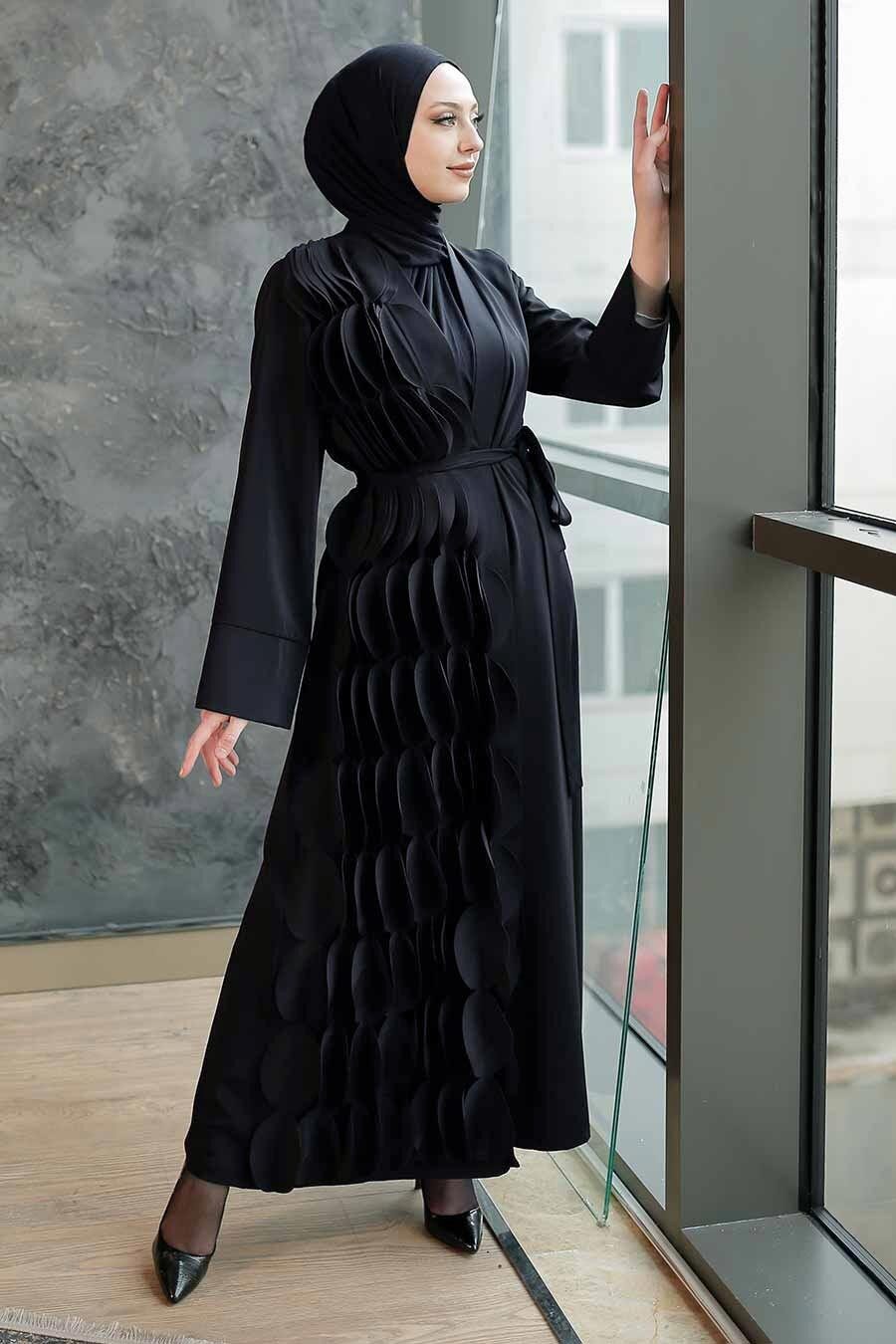 Detaylı Koyu Lacivert Tesettür Abaya 34930kl