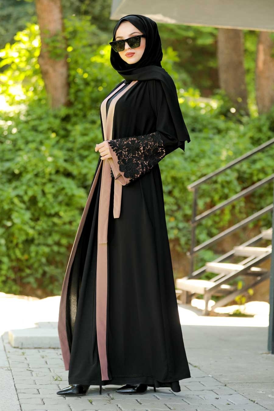 Volan Kollu Somon Tesettür Abaya 55084smn