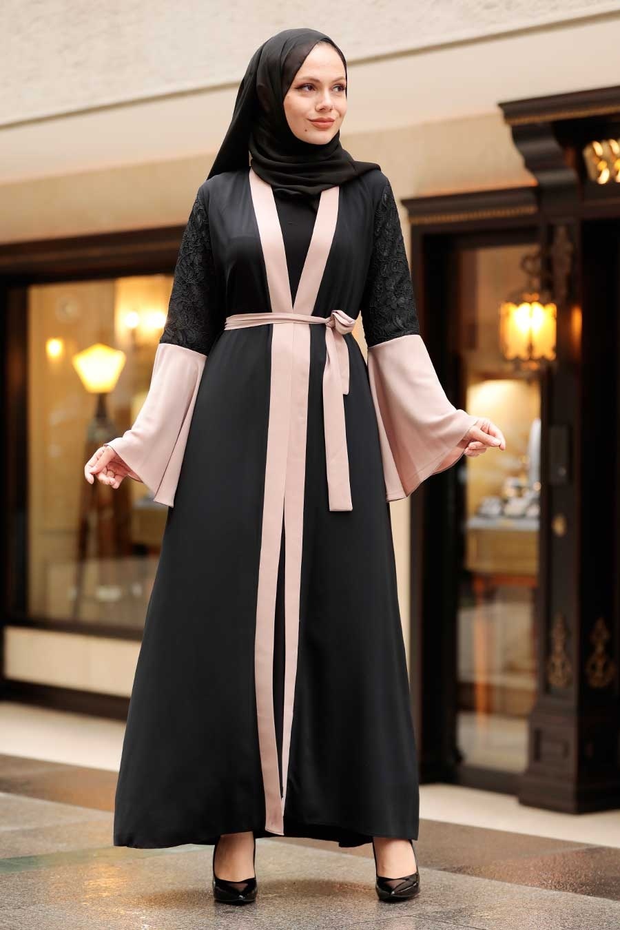 Kolları Detaylı Vizon Tesettür Abaya 55510v