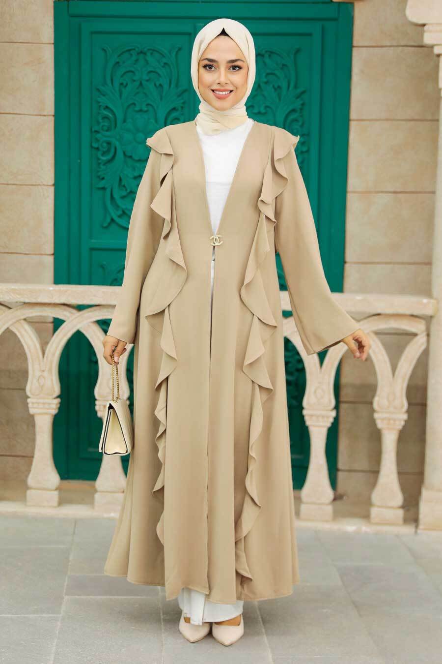 Fırfır Detaylı Vizon Tesettür Abaya 15402v