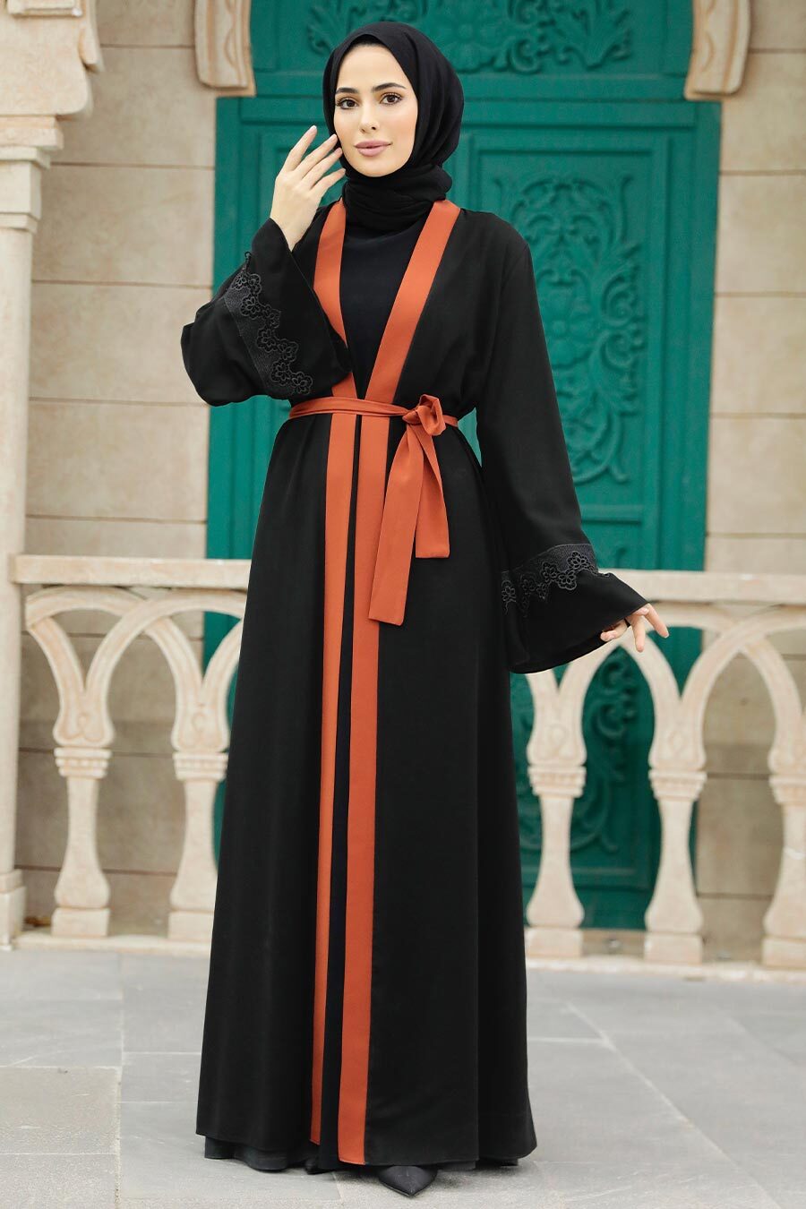 Kemerli Kiremit Tesettür Abaya 55440krmt