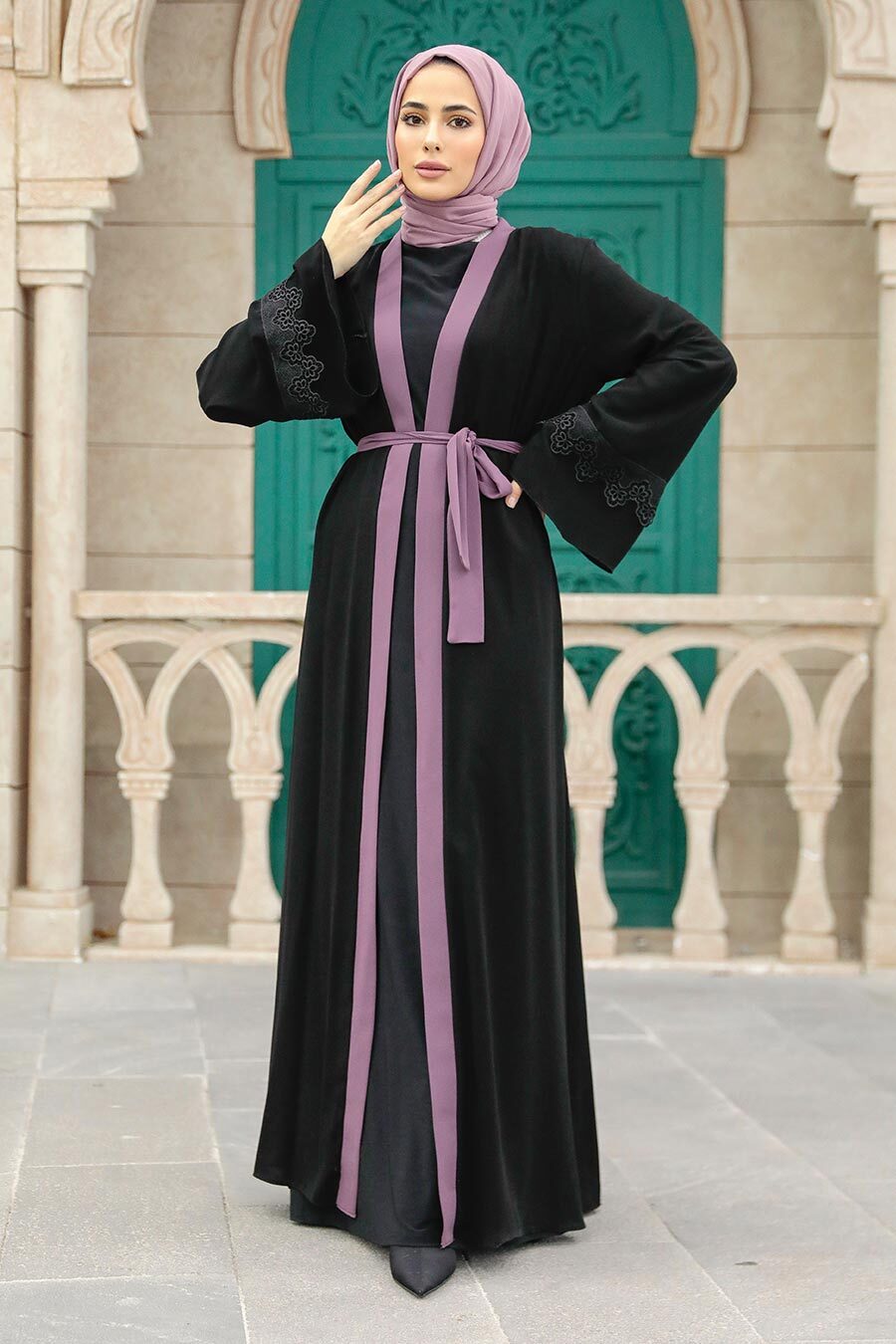 Kemerli Koyu Gül Kurusu Tesettür Abaya 55440kgk