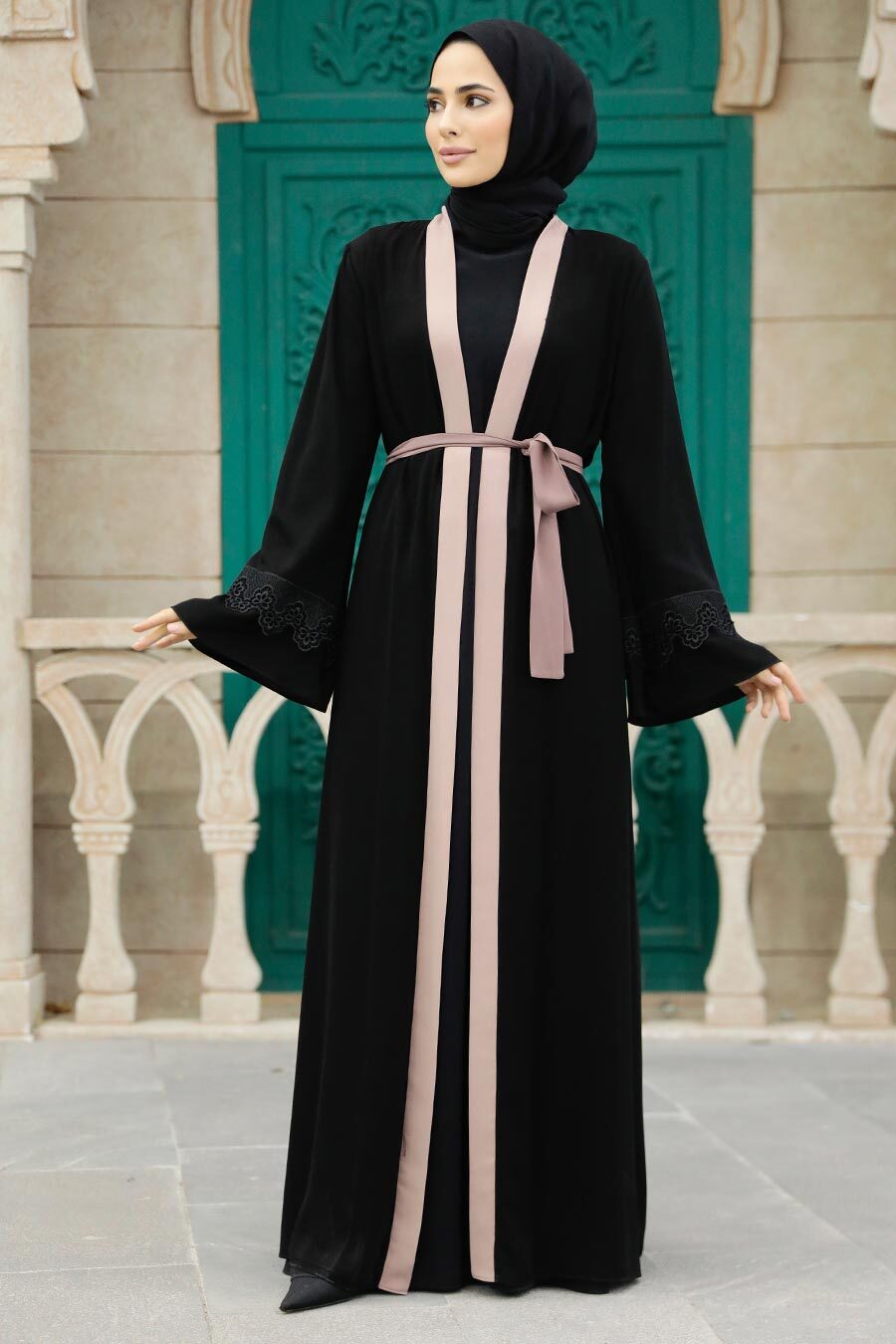 Kemerli Vizon Tesettür Abaya 55440v