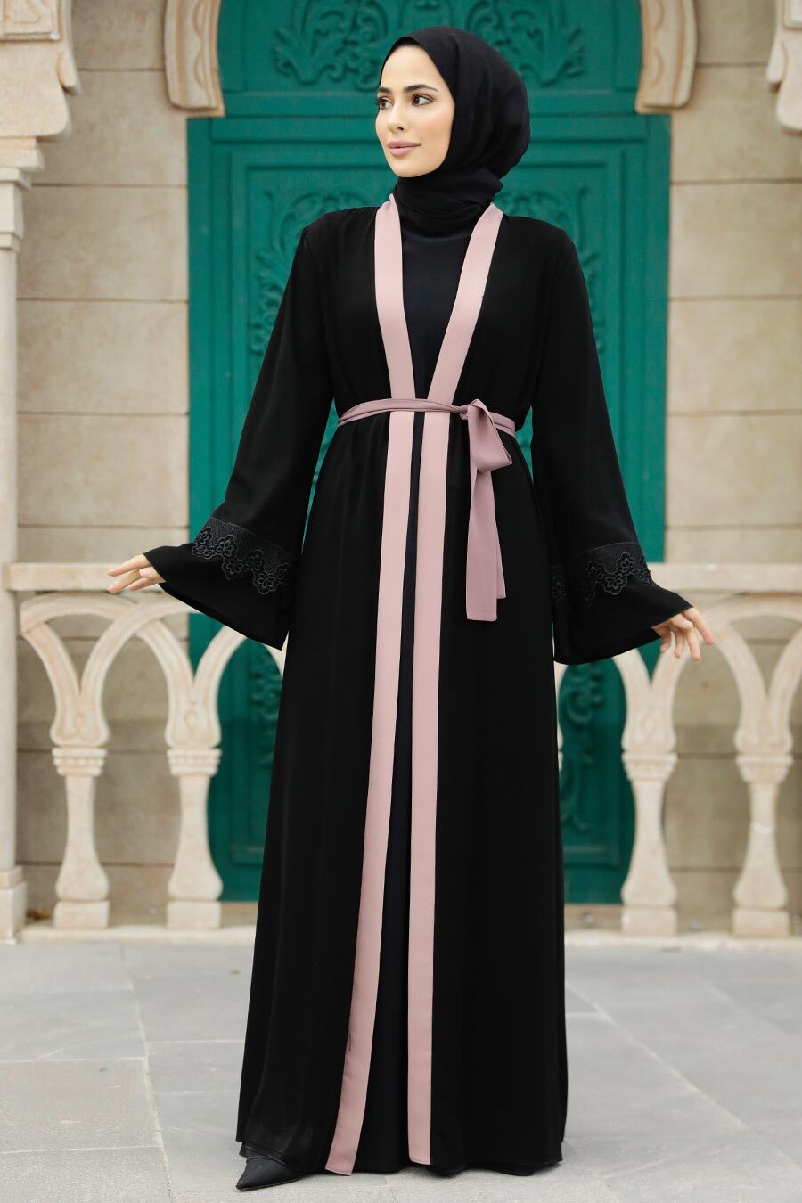 Kemerli Somon Tesettür Abaya 55440smn