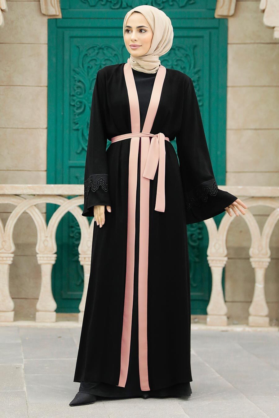 Kemerli Pudra Tesettür Abaya 55440pd