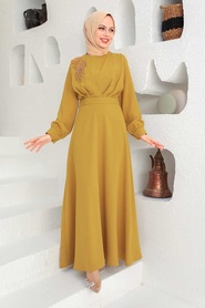Neva Style - Long Acidic Yellow Islamic Wedding Dress 3305AS - Thumbnail