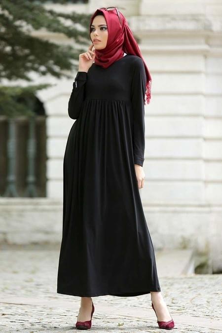 Afra - Black Hijab Dress 2064S - 2