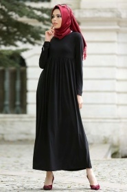 Afra - Büzgülü Siyah Elbise 2064S - Thumbnail