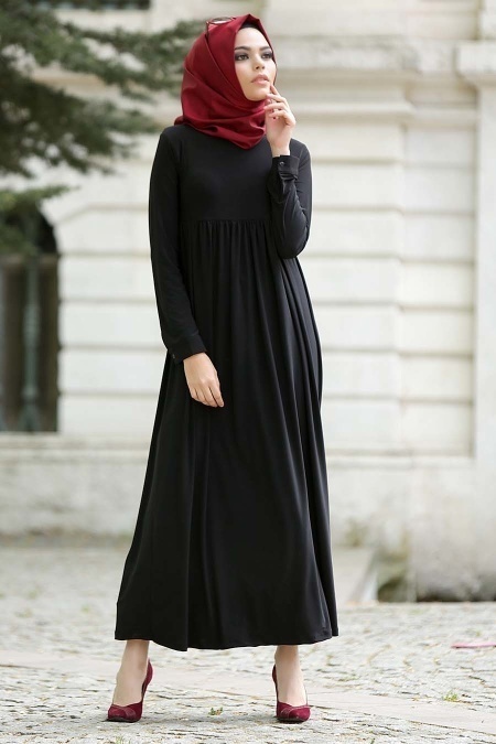 Afra - Büzgülü Siyah Elbise 2064S