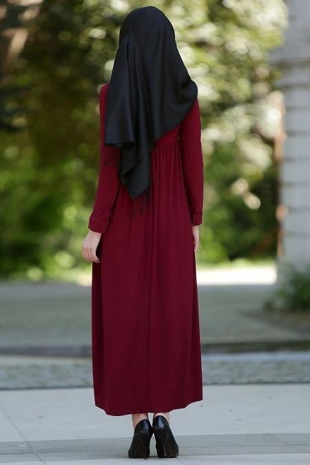 Afra - Claret Red Hijab Dress 2064BR - 3