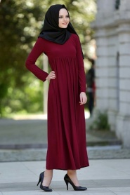 Afra - Claret Red Hijab Dress 2064BR - Thumbnail