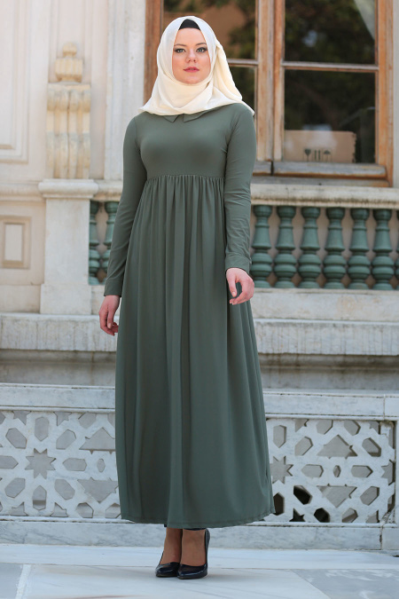 Afra - Khaki Hijab Dress 2063HK