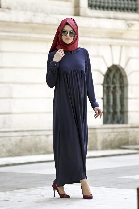 Afra - Navy Blue Hijab Dress 2063L - 2