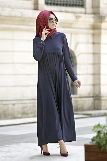 Afra - Navy Blue Hijab Dress 2063L