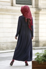 Afra - Navy Blue Hijab Dress 2063L - Thumbnail