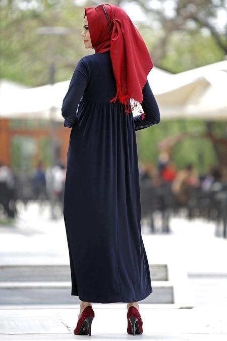 Afra - Navy Blue Hijab Dress 2064L - 3