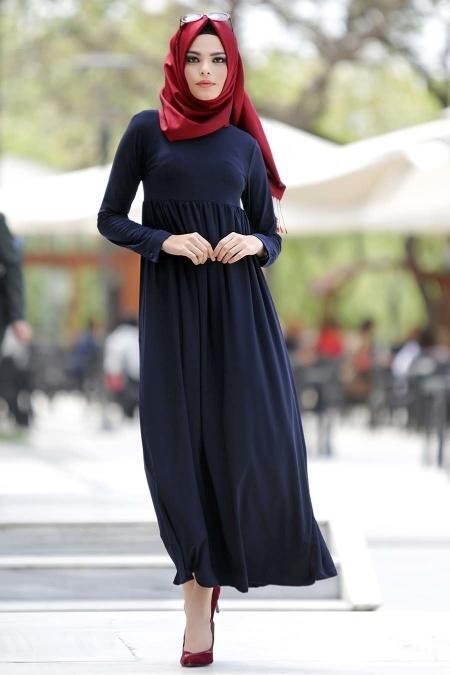 Afra - Navy Blue Hijab Dress 2064L - 2