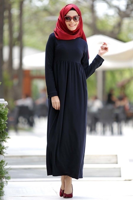 Afra - Navy Blue Hijab Dress 2064L