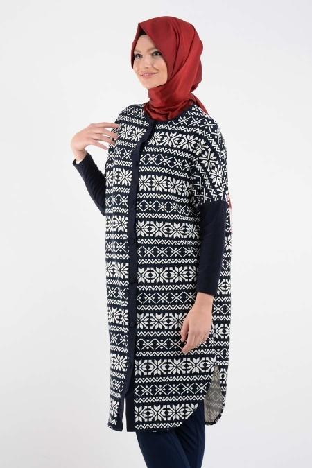 Afra - Navy Blue Hijab Tunic 1016-01L - 2