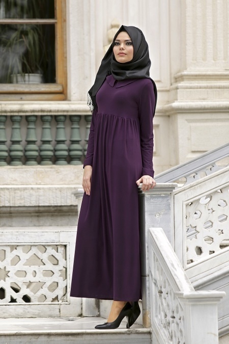 Afra - Plum Color Hijab Dress 2063MU
