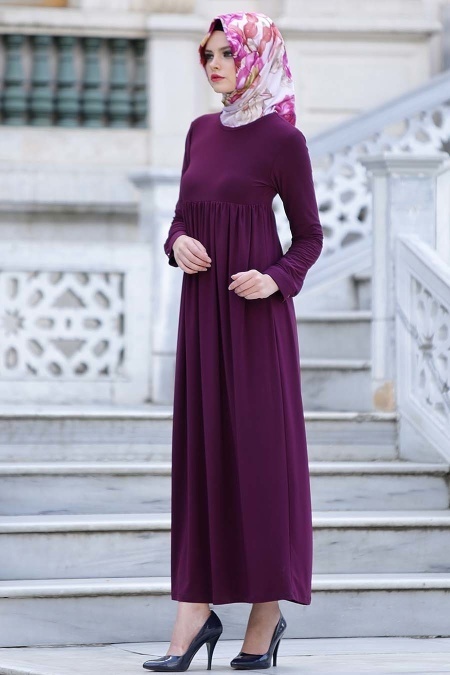 Afra - Plum Color Hijab Dress 2064MU