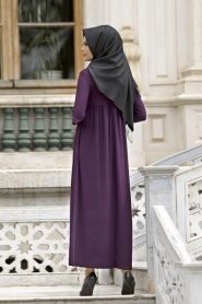 Afra - Yakalı Mürdüm Elbise 2063MU - Thumbnail