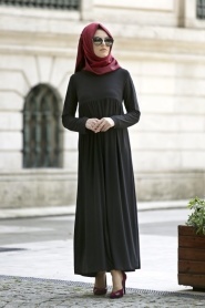Afra - Yakalı Siyah Elbise 2063S - Thumbnail