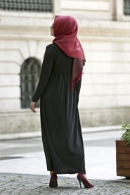 Afra - Yakalı Siyah Elbise 2063S - Thumbnail