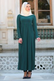 Afra - Yakalı Yeşil Tesettür Elbise 2063Y - Thumbnail