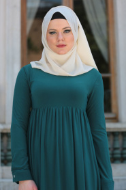 Afra - Yakalı Yeşil Tesettür Elbise 2063Y - Thumbnail