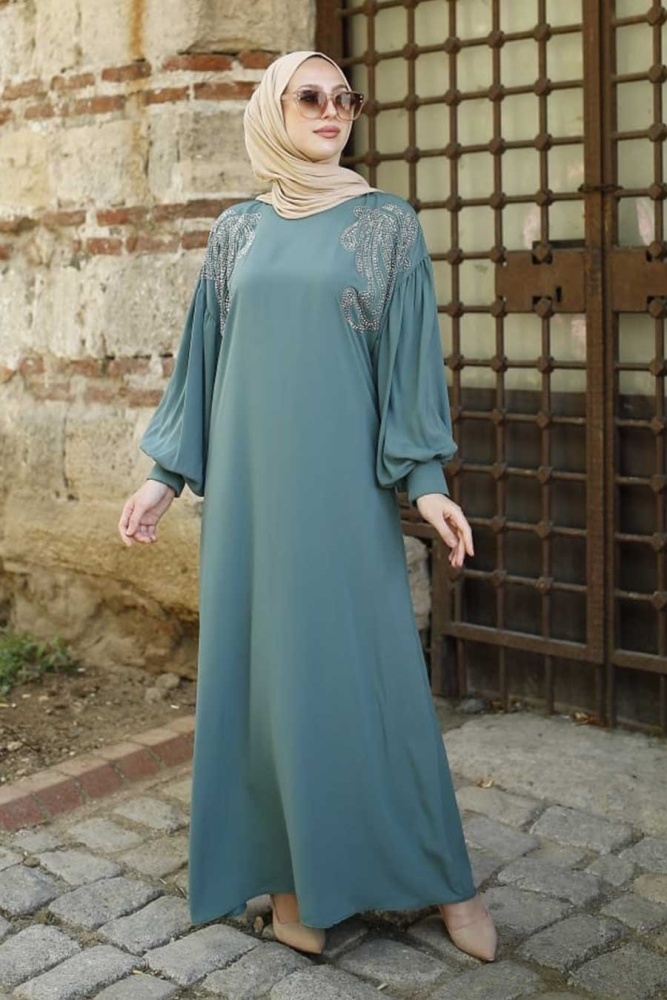 Almond Green Hijab Abaya 3221CY - 2