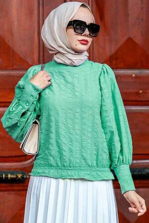 Almond Green Hijab Blouse 24271CY - 1