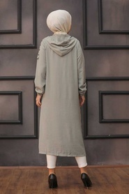 Almond Green Hijab Coat 14650CY - Thumbnail