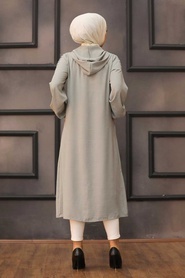 Almond Green Hijab Coat 15630CY - Thumbnail