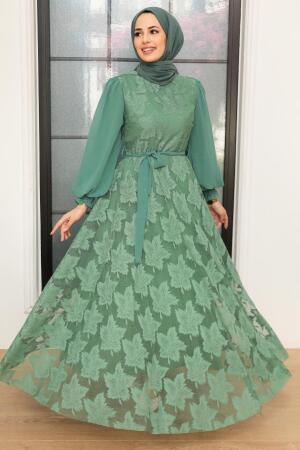 Almond Green Hijab Dress 1063CY - 2