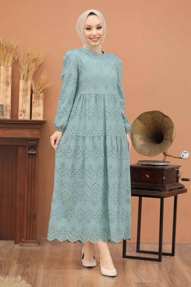 Almond Green Hijab Dress 1073CY - 1