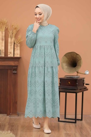 Almond Green Hijab Dress 1073CY - 2