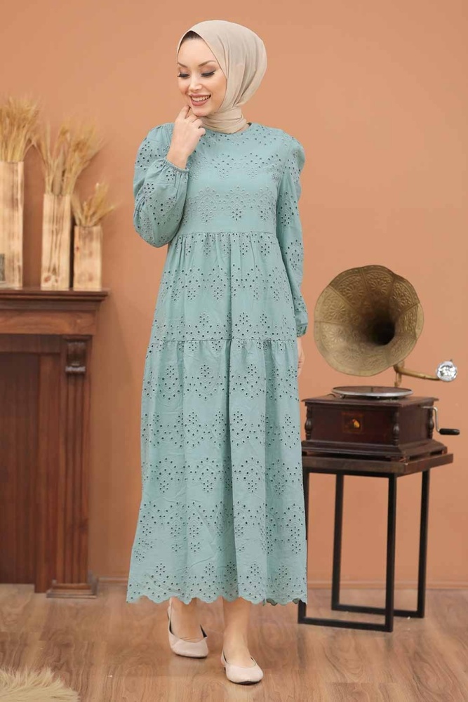 Almond Green Hijab Dress 1073CY - 2