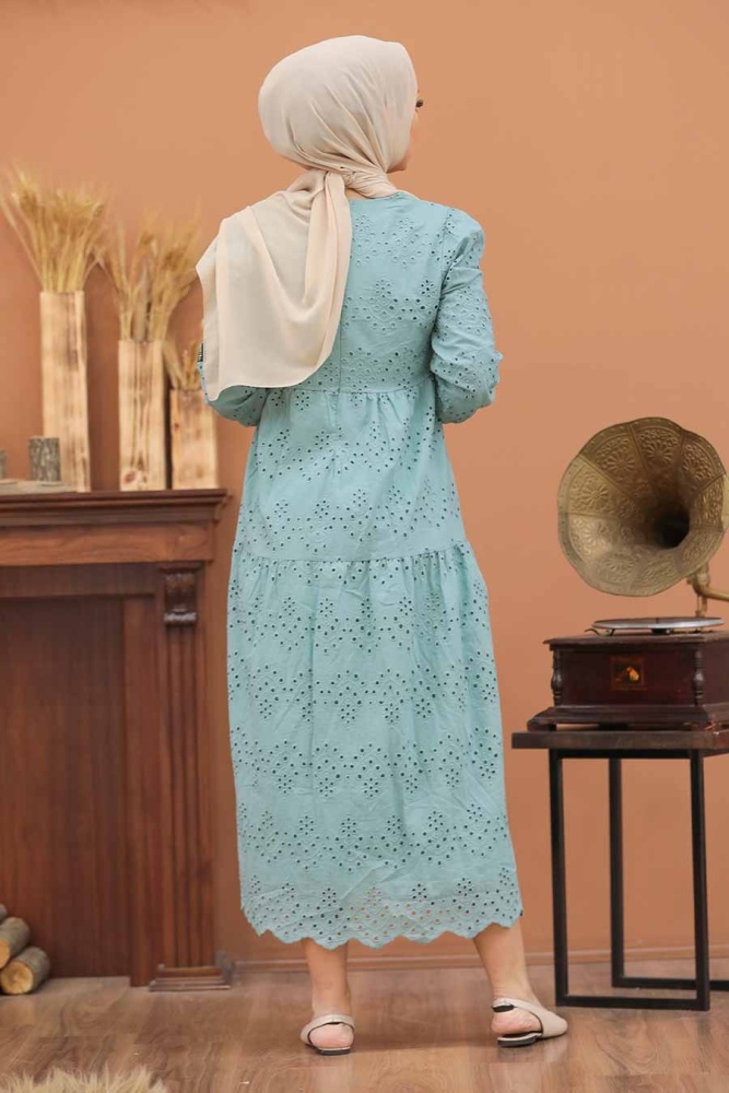 Almond Green Hijab Dress 1073CY - 3