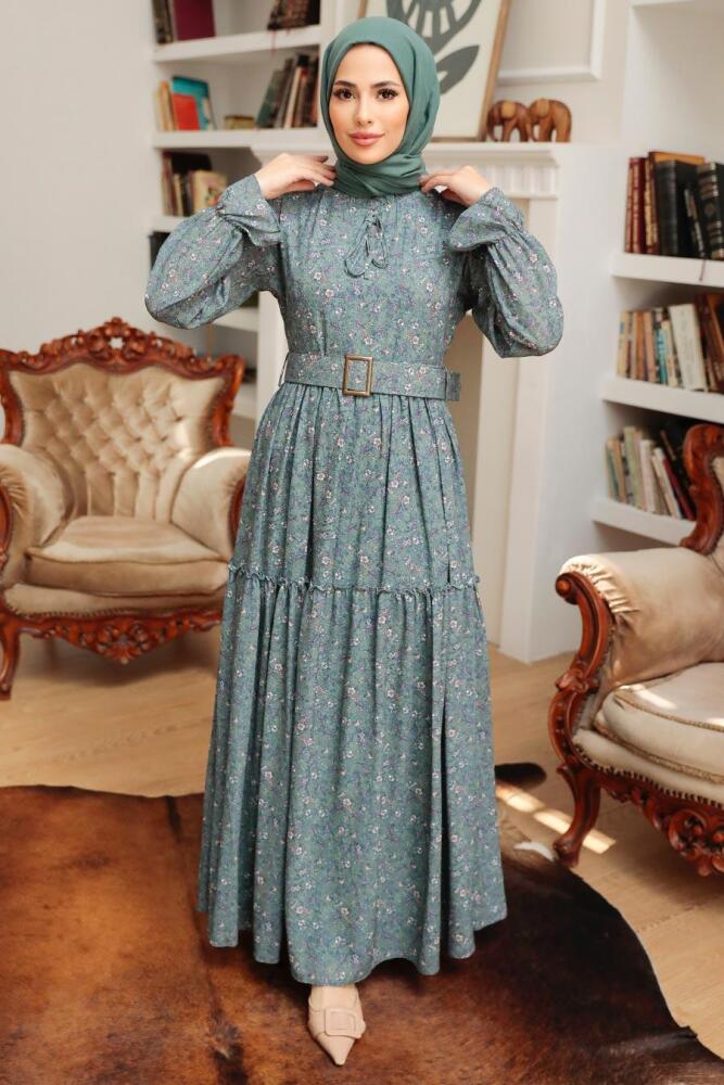 Almond Green Hijab Dress 11601CY - 2