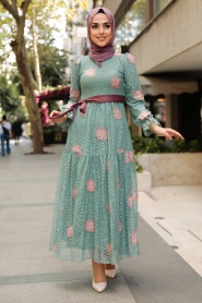 Almond Green Hijab Dress 1216CY - Thumbnail