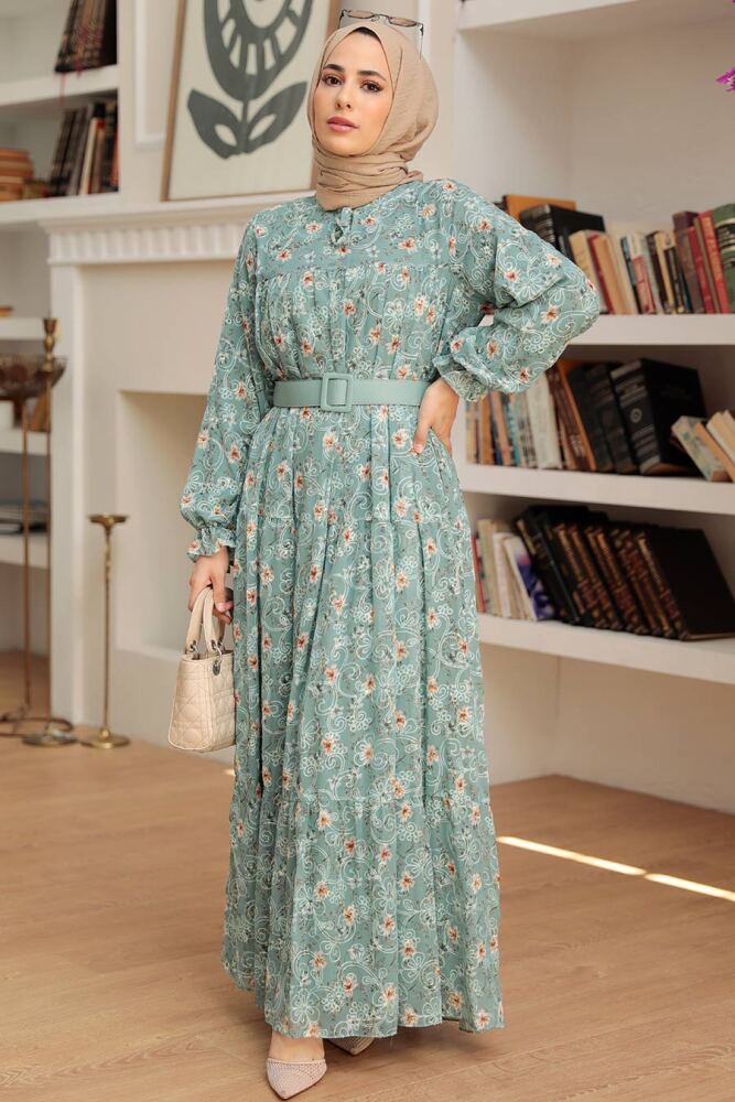 Almond Green Hijab Dress 2270CY - 1
