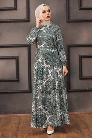 Almond Green Hijab Dress 27615CY - Thumbnail