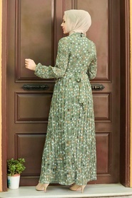 Almond Green Hijab Dress 27894CY - Thumbnail