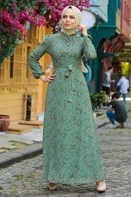 Almond Green Hijab Dress 279011CY - Thumbnail