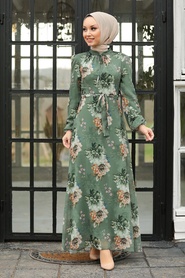 Almond Green Hijab Dress 27901CY - Thumbnail