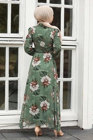 Almond Green Hijab Dress 27901CY - Thumbnail