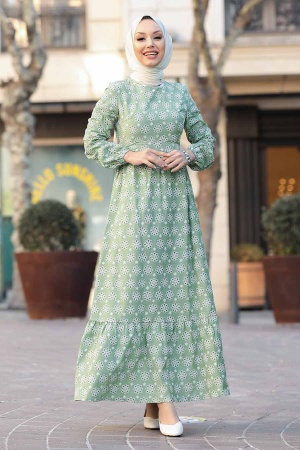 Almond Green Hijab Dress 2848CY - 3
